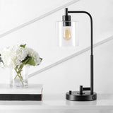 Axel Modern 23" Iron/Seeded Glass Farmhouse Industrial USB Charging LED Task Lamp - JONATHAN Y