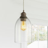 Fontaine 6.25" Adjustable Greige Glass LED Pendant - JONATHAN Y