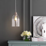 Fontaine 6.25" Adjustable Greige Glass LED Pendant - JONATHAN Y