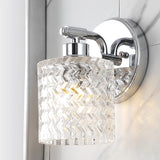Spaulding Vintage Iron/Chevron Pattern Glass Farmhouse Cottage LED Vanity Light - JONATHAN Y