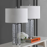 Cole 27.5" Modern Fused Glass Cylinder LED Table Lamp - JONATHAN Y