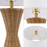 Laura 27" Coastal Designer Iron/Rattan Wicker LED Table Lamp Set 2