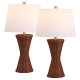 Laura 27" Coastal Designer Iron/Rattan Wicker LED Table Lamp Set 2