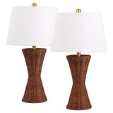 Laura 27" Coastal Designer Iron/Rattan Wicker LED Table Lamp Set 2