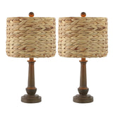 Leona 21.25" Rustic Farmhouse Handwoven Rattan/Resin LED Table Lamp - JONATHAN Y
