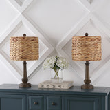 Leona 21.25" Rustic Farmhouse Handwoven Rattan/Resin LED Table Lamp - JONATHAN Y