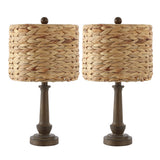 Leona 21.25" Rustic Farmhouse Handwoven Rattan/Resin LED Table Lamp - JONATHAN Y