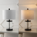 Alexander 21" Modern Designer Iron/Water Glass LED Table Lamp with USB Charging Port Set 2