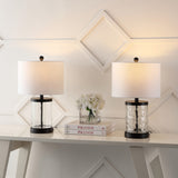 Alexander 21" Modern Designer Iron/Water Glass LED Table Lamp with USB Charging Port Set 2