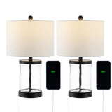 Alexander 21" Modern Designer Iron/Water Glass LED Table Lamp with USB Charging Port Set 2