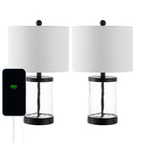 Alexander 21" Modern Designer Iron/Water Glass LED Table Lamp with USB Charging Port Set 2