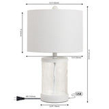 Alexander 21" Modern Designer Iron/Water Glass LED Table Lamp with USB Charging Port Set 2