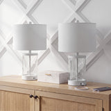 Alexander 21" Modern Designer Iron/Water Glass LED Table Lamp with USB Charging Port Set 2