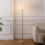 Maryna 59.5 in. Minimalist Modern Teahouse Wood with Ribbed Cocoon Pumpkin Shade LED Floor Lamp