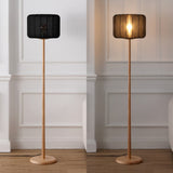 Maryna 59.5 in. Minimalist Modern Teahouse Wood with Ribbed Cocoon Pumpkin Shade LED Floor Lamp