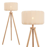 Adriel 52" Mid-Century Modern Tripod Wood with Ribbed Cocoon Pumpkin Shade LED Floor Lamp