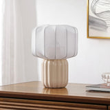 Leola 10 in. Modern Contemporary Ceramic Fluted Mini with Ribbed Cocoon Pumpkin Shade LED Table Lamp