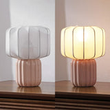 Leola 10 in. Modern Contemporary Ceramic Fluted Mini with Ribbed Cocoon Pumpkin Shade LED Table Lamp