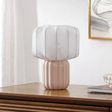 Leola 10 in. Modern Contemporary Ceramic Fluted Mini with Ribbed Cocoon Pumpkin Shade LED Table Lamp