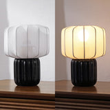 Leola 10 in. Modern Contemporary Ceramic Fluted Mini with Ribbed Cocoon Pumpkin Shade LED Table Lamp