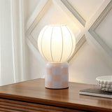 Valarie 10.25" Contemporary Modern Checkerboard Ceramic with Ribbed Cocoon Globe Shade LED Mini Table Lamp