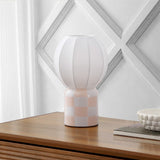 Valarie 10.25" Contemporary Modern Checkerboard Ceramic with Ribbed Cocoon Globe Shade LED Mini Table Lamp