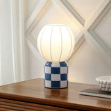 Valarie 10.25" Contemporary Modern Checkerboard Ceramic with Ribbed Cocoon Globe Shade LED Mini Table Lamp