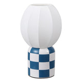 Valarie 10.25" Contemporary Modern Checkerboard Ceramic with Ribbed Cocoon Globe Shade LED Mini Table Lamp