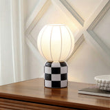 Valarie 10.25" Contemporary Modern Checkerboard Ceramic with Ribbed Cocoon Globe Shade LED Mini Table Lamp