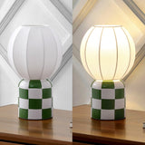 Valarie 10.25" Contemporary Modern Checkerboard Ceramic with Ribbed Cocoon Globe Shade LED Mini Table Lamp