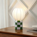 Valarie 10.25" Contemporary Modern Checkerboard Ceramic with Ribbed Cocoon Globe Shade LED Mini Table Lamp