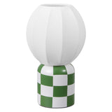 Valarie 10.25" Contemporary Modern Checkerboard Ceramic with Ribbed Cocoon Globe Shade LED Mini Table Lamp