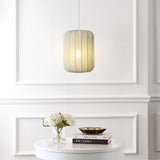 Aurelia 13.75" 1-Light Scandinavian Japandi Adjustable Lantern Metal with Ribbed Cocoon Capsule Shade LED Pendant