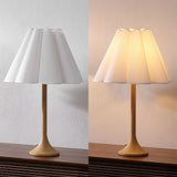 Abel 25.5" Modern Coastal Pleated Shade Faux Wood Column LED Table Lamp