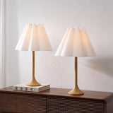 Abel 25.5" Modern Coastal Pleated Shade Faux Wood Column LED Table Lamp