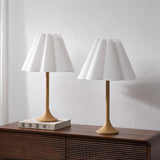 Abel 25.5" Modern Coastal Pleated Shade Faux Wood Column LED Table Lamp