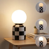Zira 10" Modern Checkerboard Ceramic Rechargeable Cordless Integrated Portable Dimmable with Frosted Globe Shade LED Table Lamp