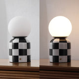 Zira 10" Modern Checkerboard Ceramic Rechargeable Cordless Integrated Portable Dimmable with Frosted Globe Shade LED Table Lamp