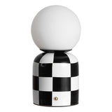 Zira 10" Modern Checkerboard Ceramic Rechargeable Cordless Integrated Portable Dimmable with Frosted Globe Shade LED Table Lamp