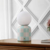 Zira 10" Modern Checkerboard Ceramic Rechargeable Cordless Integrated Portable Dimmable with Frosted Globe Shade LED Table Lamp