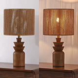 Anderson 22" Bohemian Coastal Tiered Totem Resin with Hand-Woven Paper Rope Drum Shade LED Table Lamp