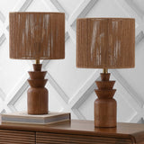 Anderson 22" Bohemian Coastal Tiered Totem Resin with Hand-Woven Paper Rope Drum Shade LED Table Lamp