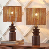 Anderson 22" Bohemian Coastal Tiered Totem Resin with Hand-Woven Paper Rope Drum Shade LED Table Lamp