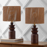 Anderson 22" Bohemian Coastal Tiered Totem Resin with Hand-Woven Paper Rope Drum Shade LED Table Lamp