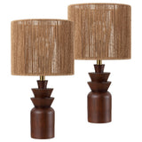 Anderson 22" Bohemian Coastal Tiered Totem Resin with Hand-Woven Paper Rope Drum Shade LED Table Lamp