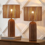 Hazel 24" Bohemian Coastal Fluted Scalloped Cylinder Resin with Hand-Woven Paper Rope Drum Shade LED Table Lamp