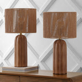 Hazel 24" Bohemian Coastal Fluted Scalloped Cylinder Resin with Hand-Woven Paper Rope Drum Shade LED Table Lamp