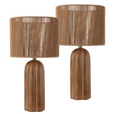 Hazel 24" Bohemian Coastal Fluted Scalloped Cylinder Resin with Hand-Woven Paper Rope Drum Shade LED Table Lamp