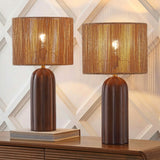 Hazel 24" Bohemian Coastal Fluted Scalloped Cylinder Resin with Hand-Woven Paper Rope Drum Shade LED Table Lamp
