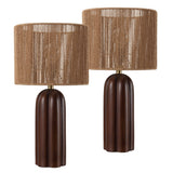 Hazel 24" Bohemian Coastal Fluted Scalloped Cylinder Resin with Hand-Woven Paper Rope Drum Shade LED Table Lamp
